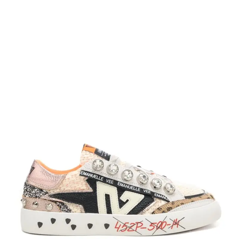 sneakers da donna soledad con inserti a contrasto e maxi strass multi nere