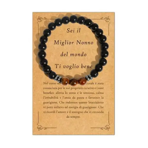 EmDryze Festa Dei Nonni Idee Regalo per Nonno Personalizzato Bracciale Pietre Naturali Nero 8mm Regalo Nonno Compleanno