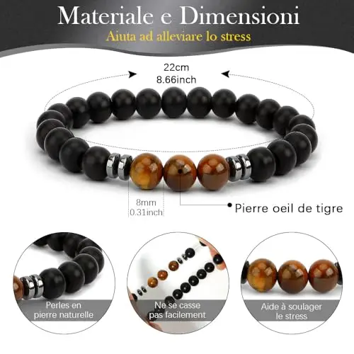 EmDryze Festa Dei Nonni Idee Regalo per Nonno Personalizzato Bracciale Pietre Naturali Nero 8mm Regalo Nonno Compleanno miniatura 2