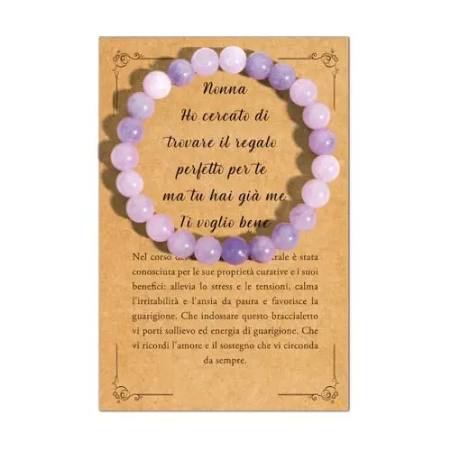 EmDryze Regalo Nonna Festa dei Nonni Idee Regalo Bracciale Pietre Naturali Viola 8mm Regalo Nonna Compleanno Da Nipoti