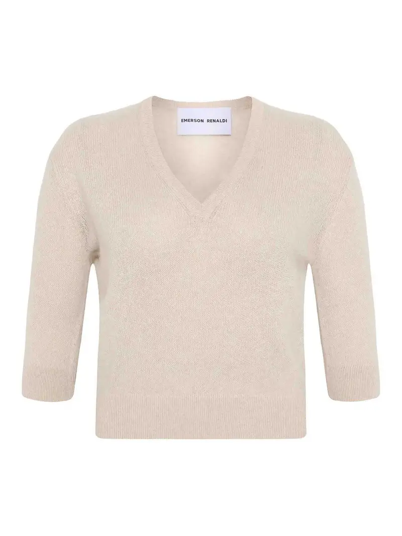 Maglione profondo del scollo a V Beige