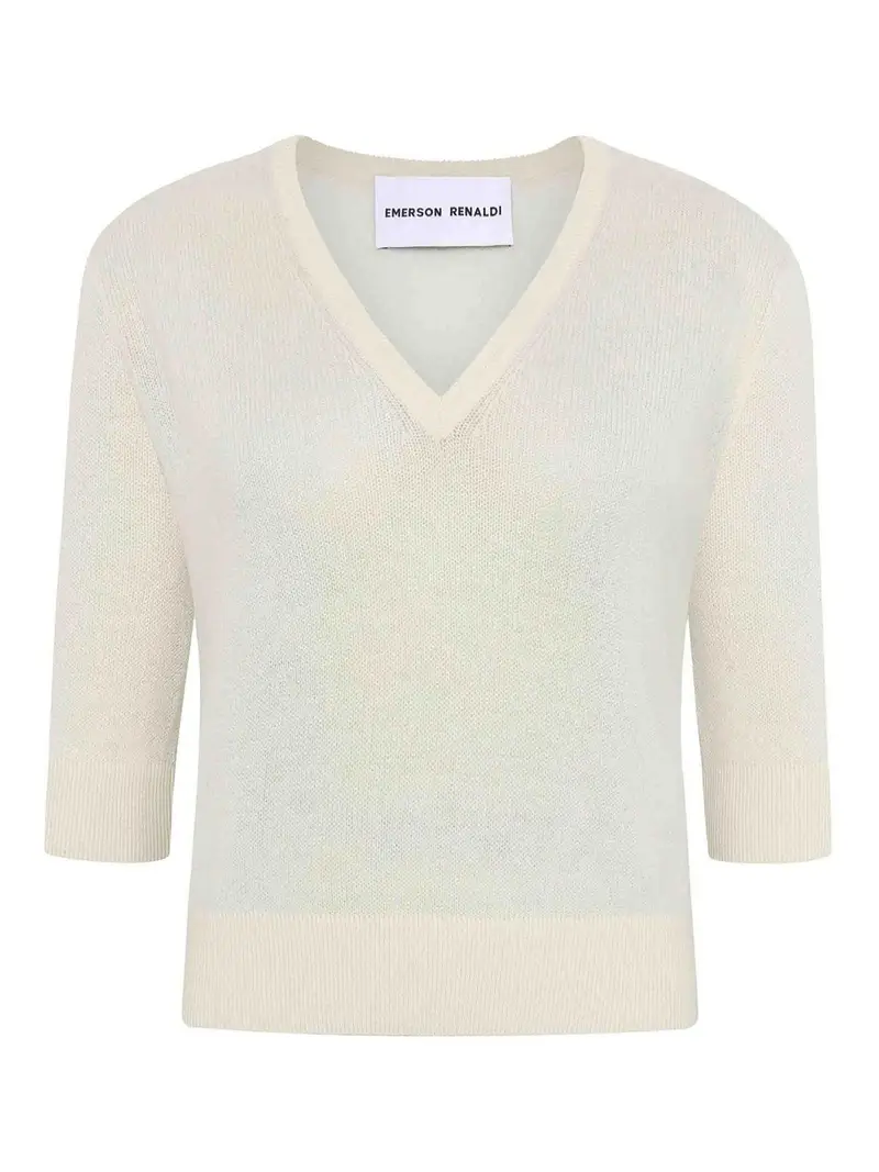 Maglione profondo del scollo a V Bianco