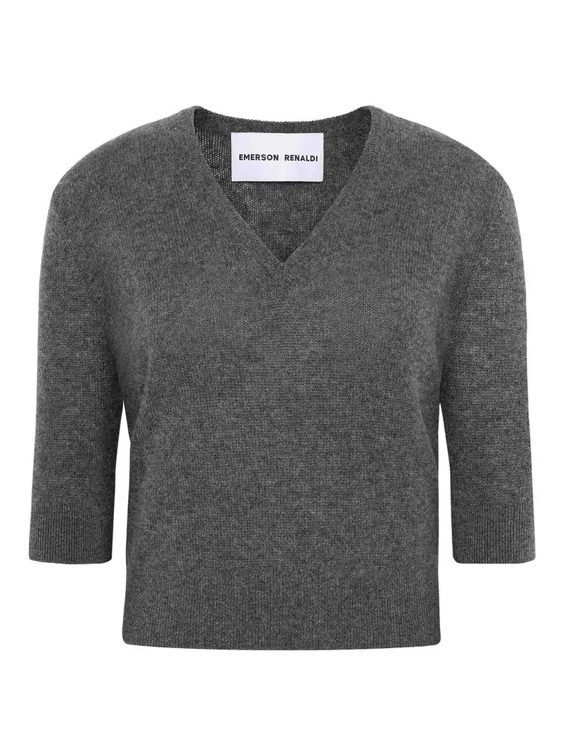 Maglione profondo del scollo a V Grigio