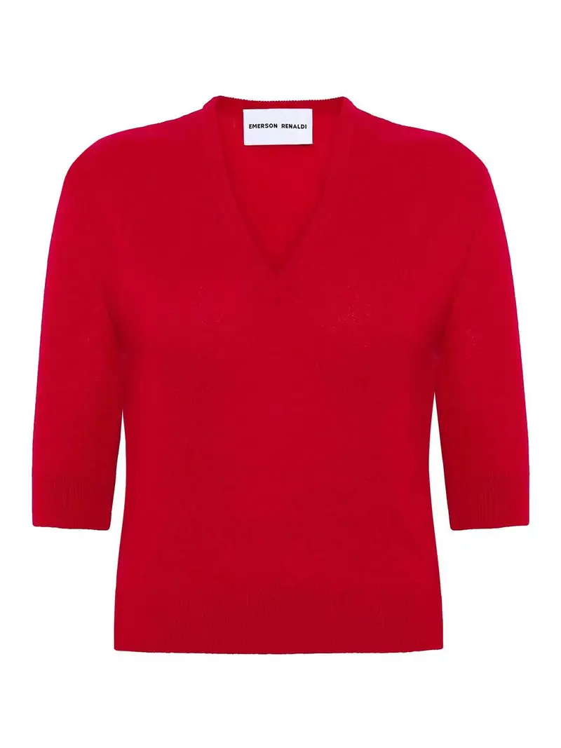 Maglione profondo del scollo a V Rosso