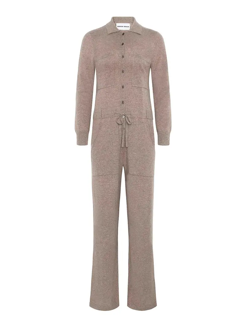 Tuta abbottonata con tasche Tortora