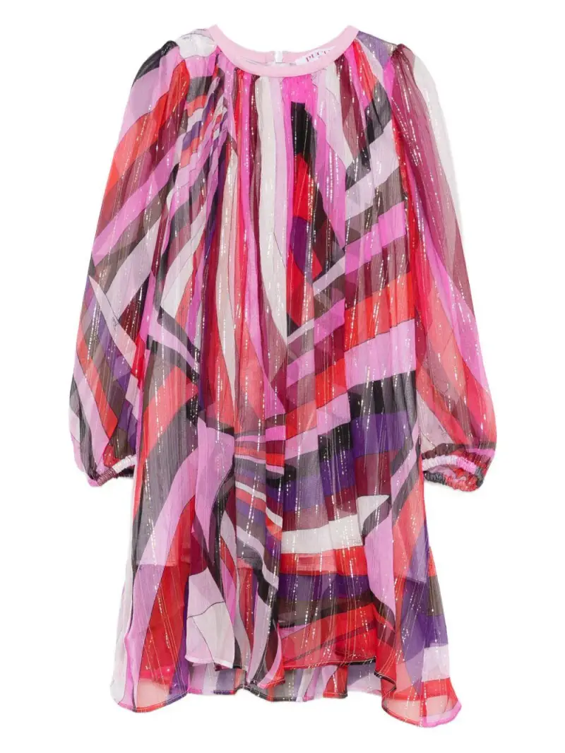 Abito a Maniche Lunghe con Stampa Orchid Fucsia