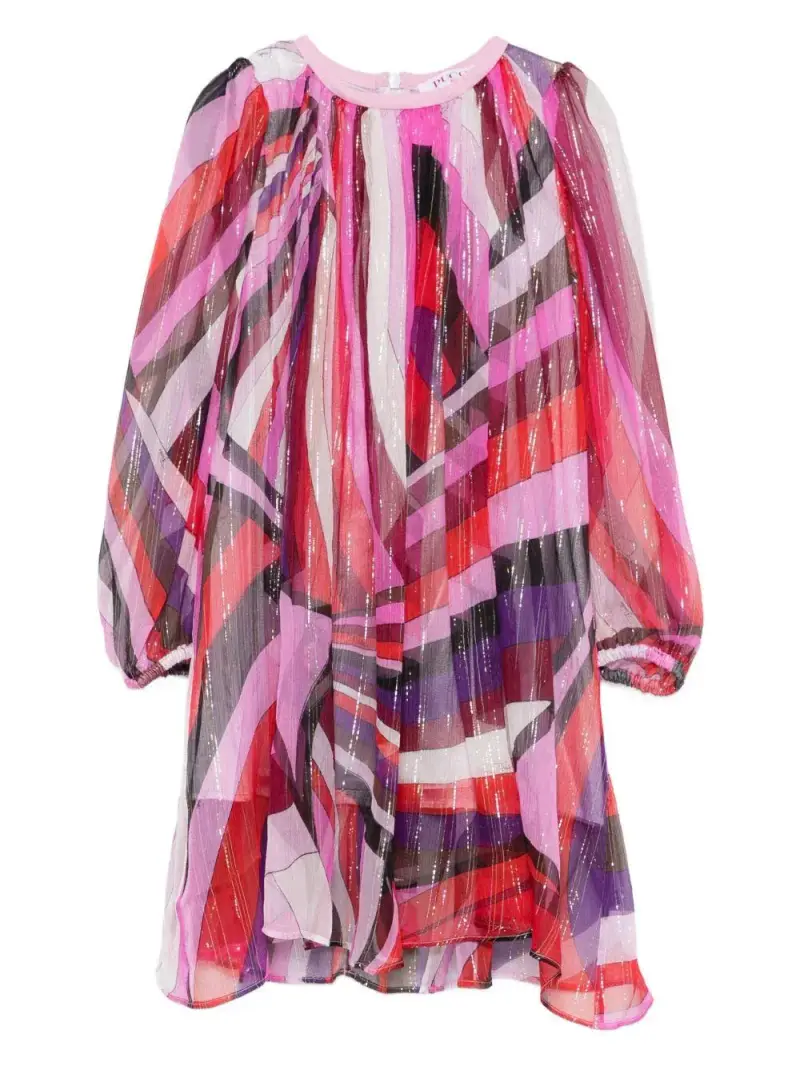 Abito a Maniche Lunghe con Stampa Orchid Fucsia