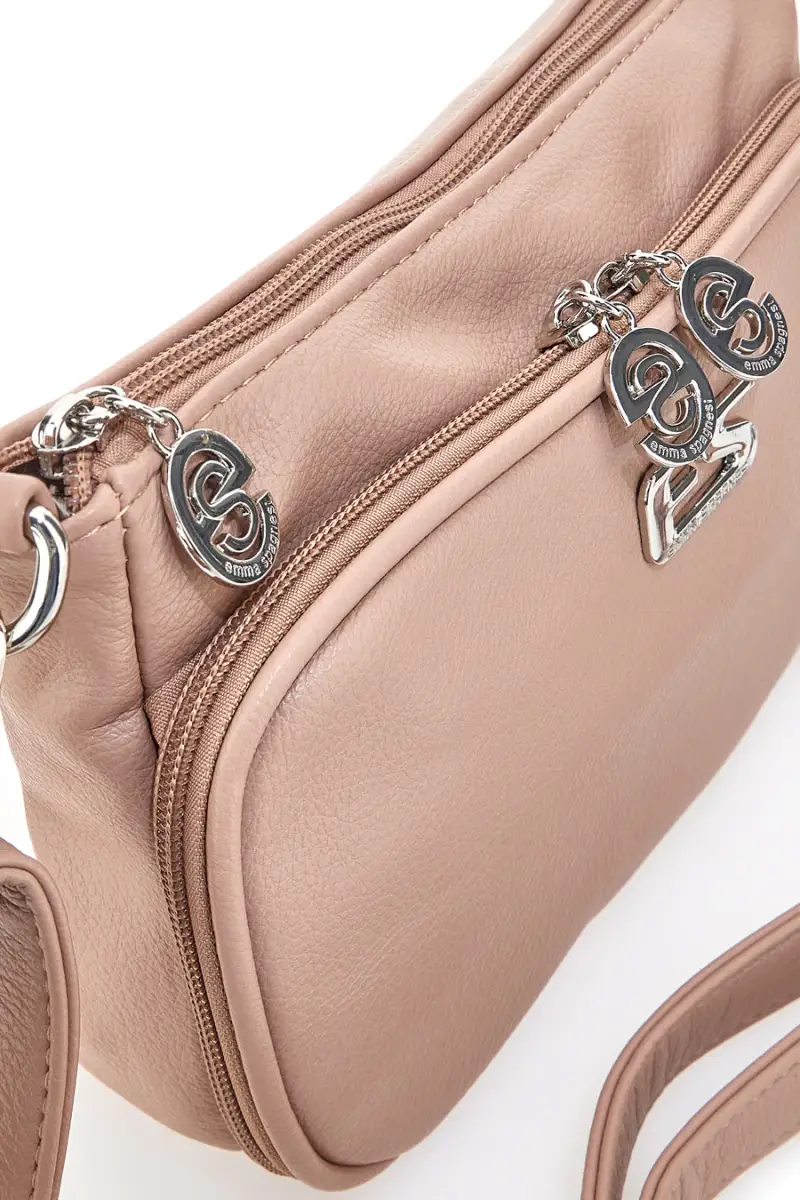 Borsa a tracolla rosa cipria con doppia zip Emma Spagnesi PU1804 [CIPRIA miniatura 3