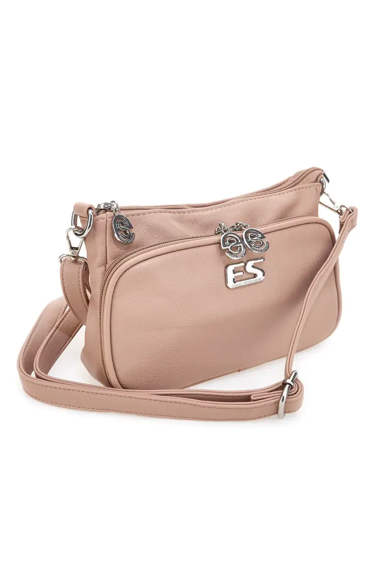 Borsa a tracolla rosa cipria con doppia zip Emma Spagnesi PU1804 [CIPRIA miniatura 5