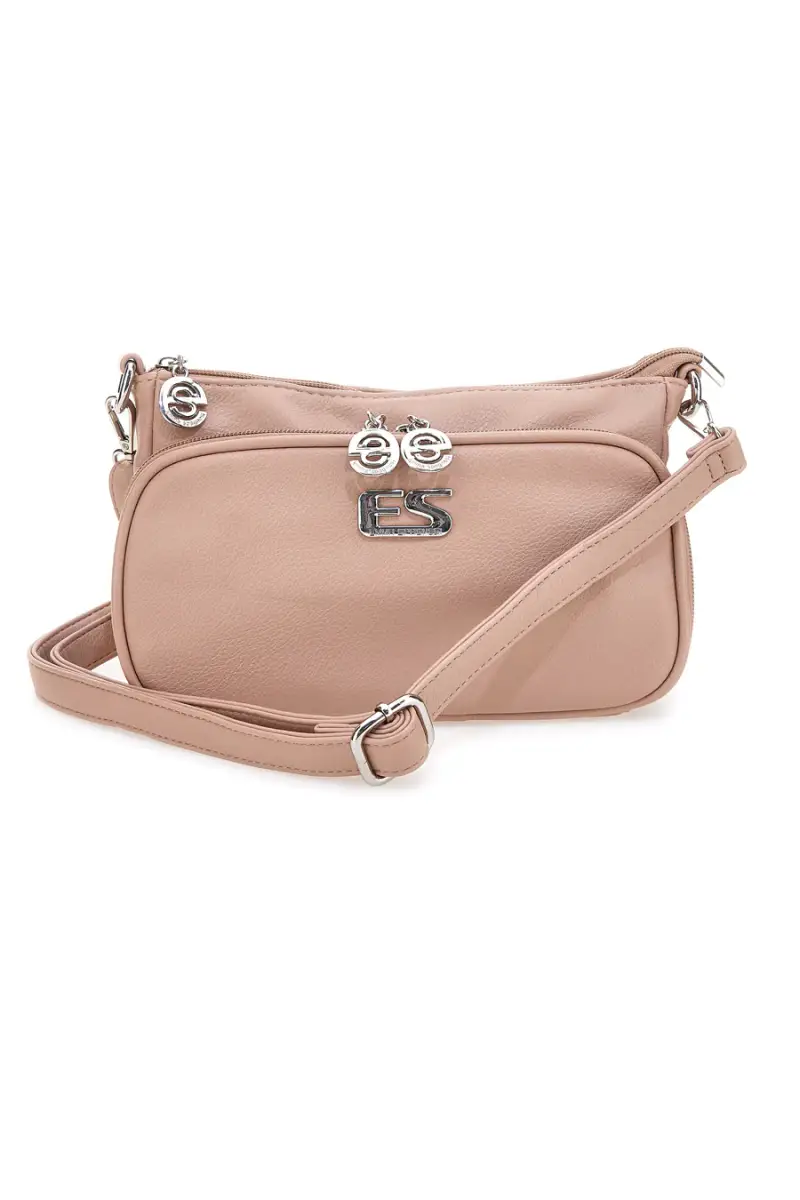 Borsa a tracolla rosa cipria con doppia zip Emma Spagnesi PU1804 [CIPRIA