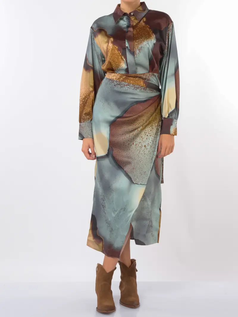 abito lungo da donna Emme By Marella a fantasia a portafoglio TURCHESE