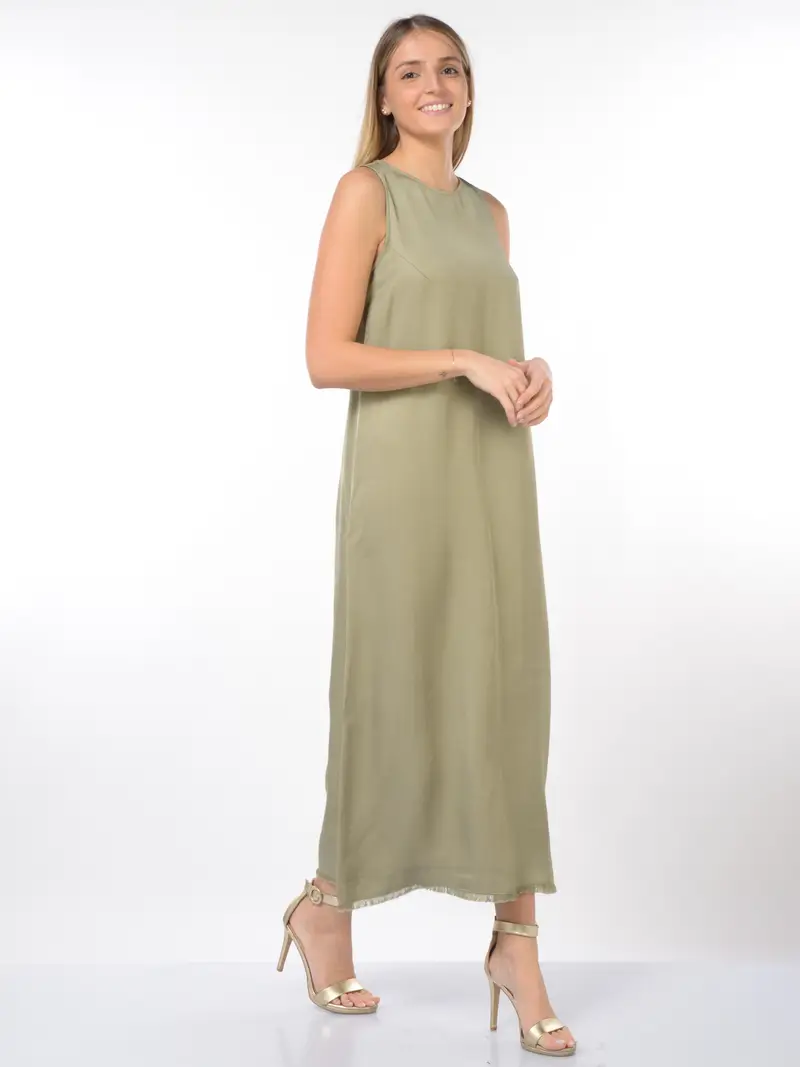 abito lungo da donna Emme By Marella senza maniche in viscosa e lino Verde miniatura 2