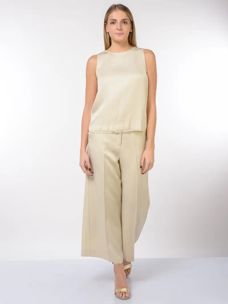 blusa da donna Emme By Marella senza maniche con microfrange BEIGE miniatura 2