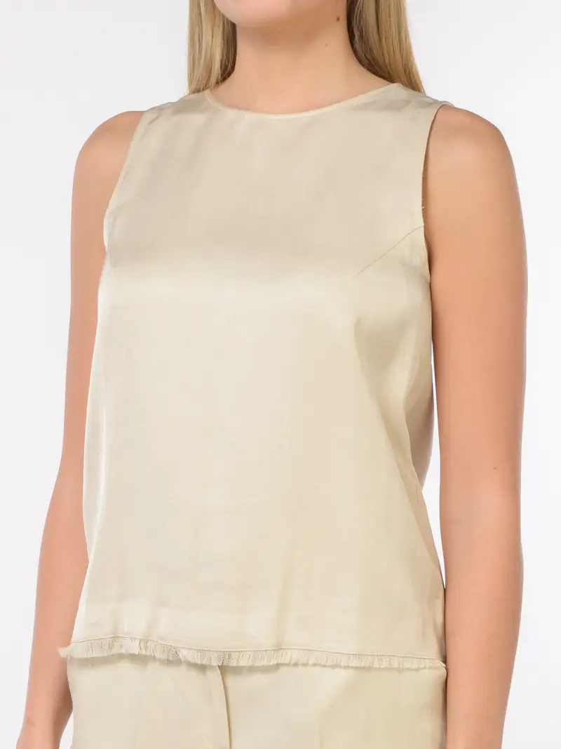 blusa da donna Emme By Marella senza maniche con microfrange BEIGE