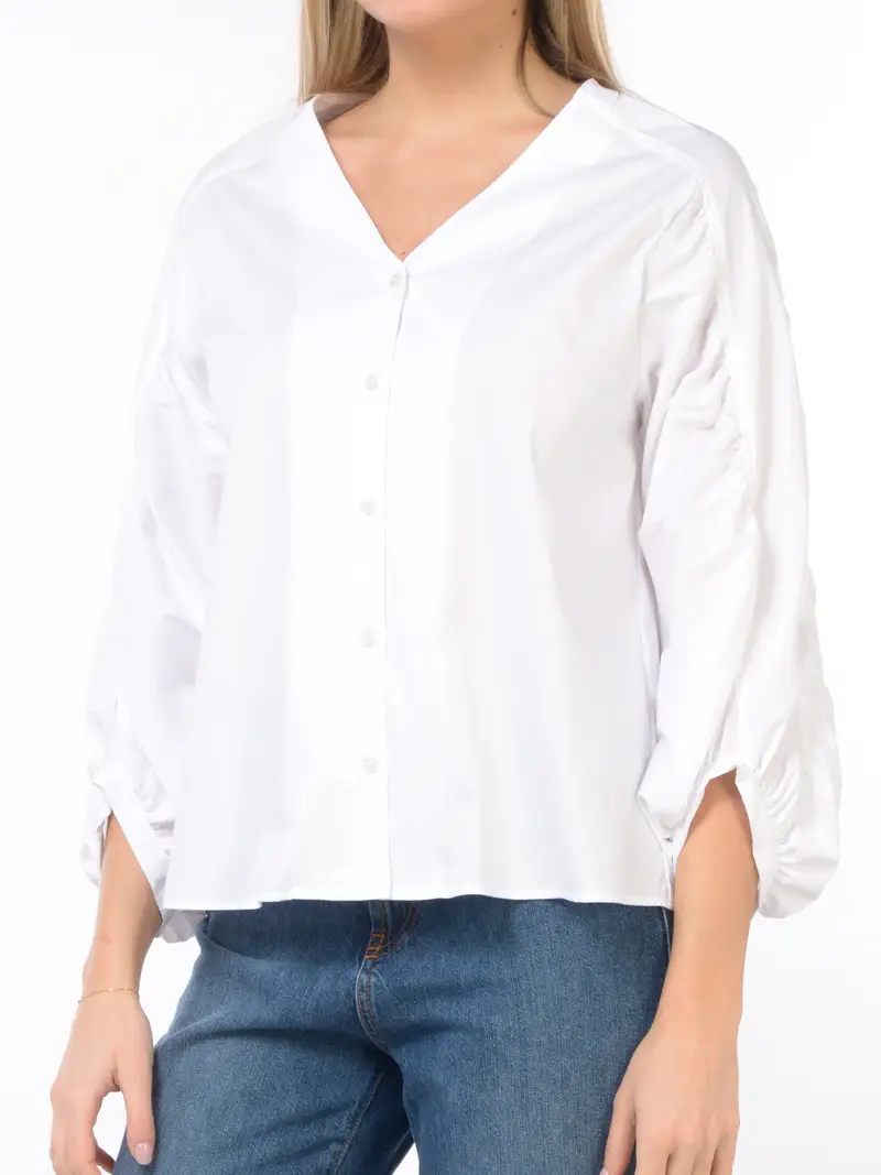 camicia da donna Emme By Marella con scollo a V e arricciatura Bianco
