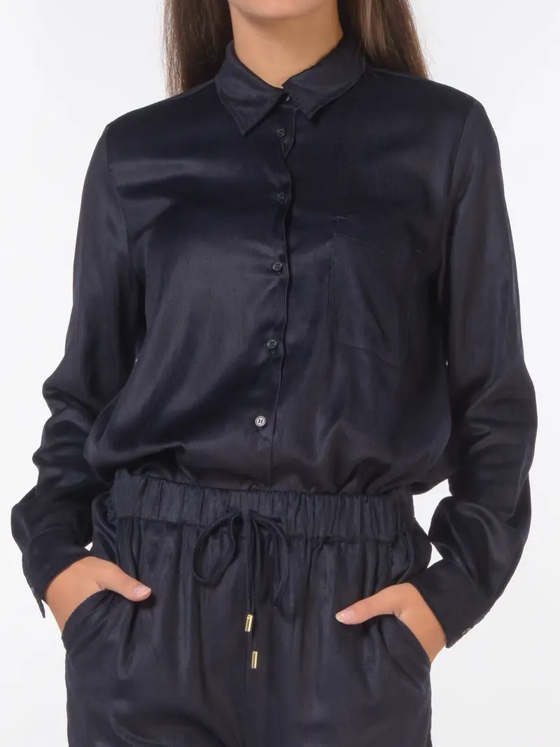 camicia da donna Emme By Marella microvelluto con tasca Blu