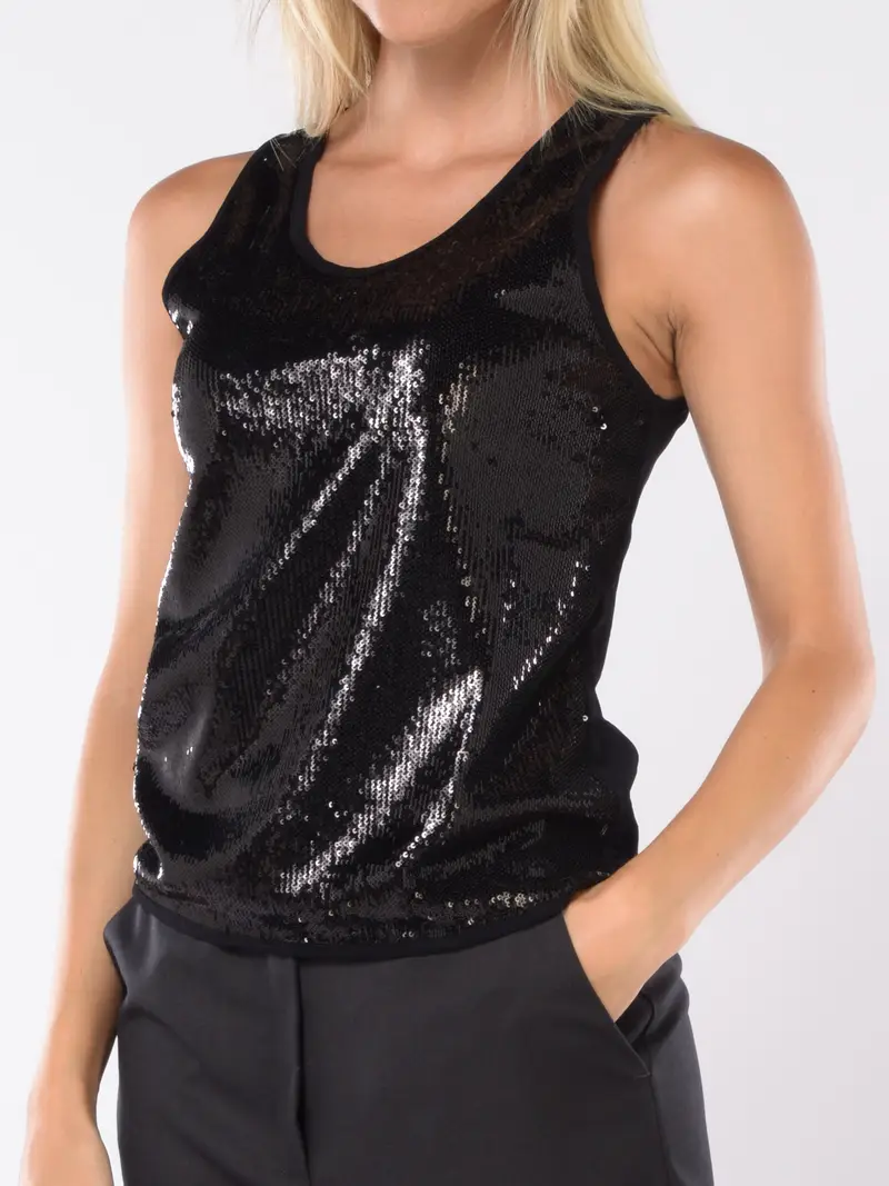 canotta da donna Emme By Marella girocollo in full paillettes NERO