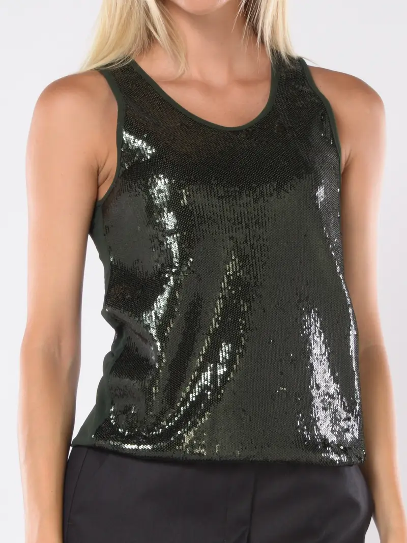 canotta da donna Emme By Marella girocollo in full paillettes Verde