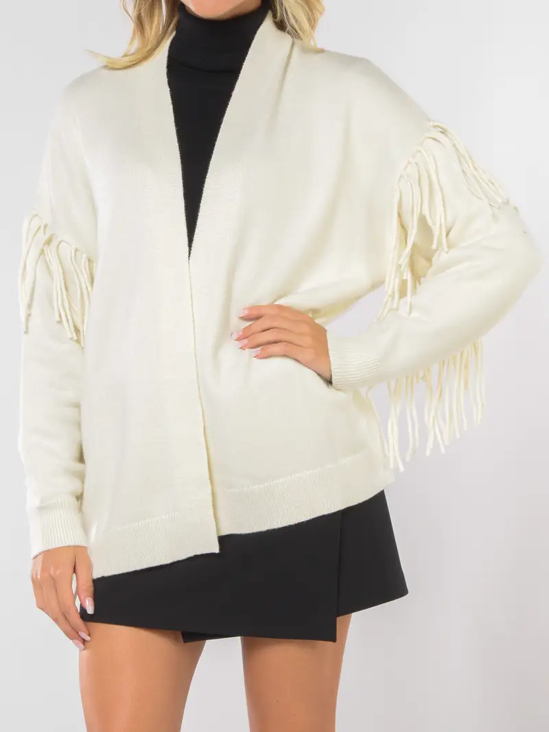 cardigan da donna Emme By Marella aperto con frange BEIGE