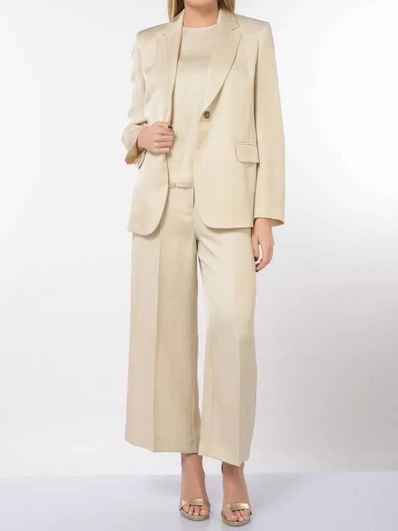 completo Pantalone da donna Emme By Marella ampio in viscosa e lino BEIGE