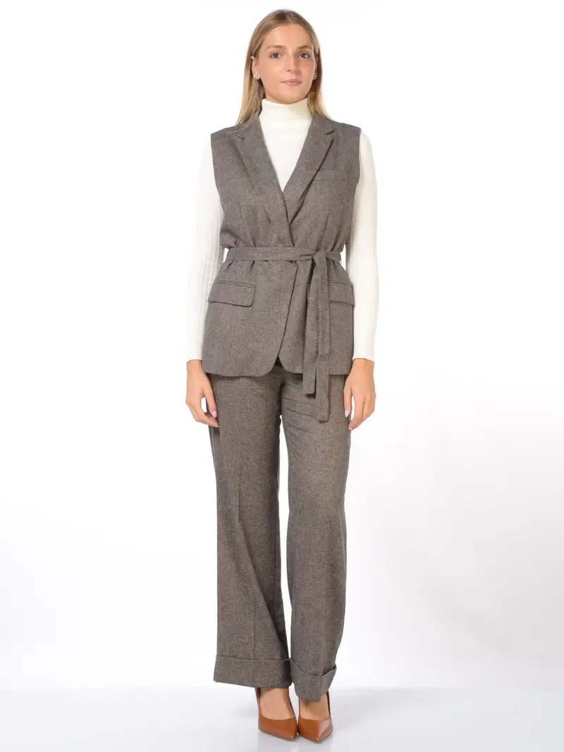 giacca da donna Emme By Marella senza maniche con cintura MARRON miniatura 2