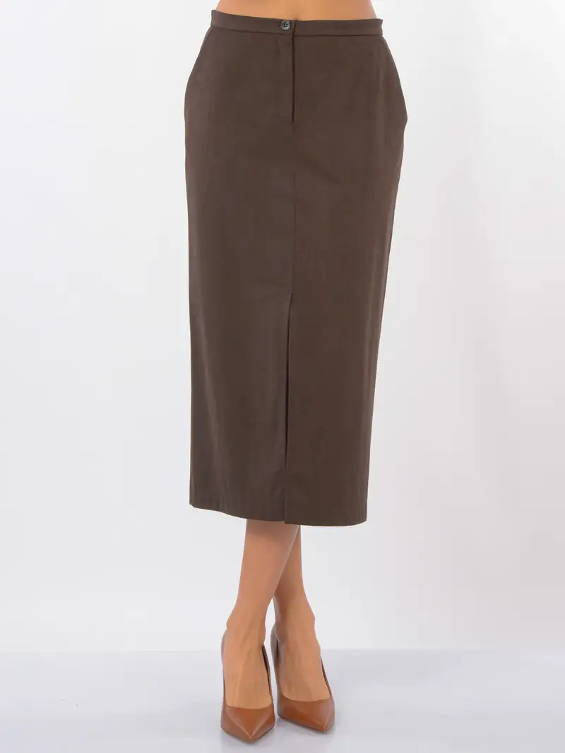 gonna lunga da donna Emme By Marella effetto camoscio con spacco MARRON