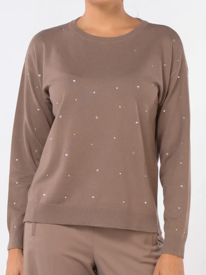 maglia da donna Emme By Marella a girocollo con strass Grigio