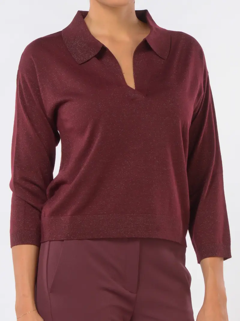 maglia da donna Emme By Marella a polo con fili lurex Rosso