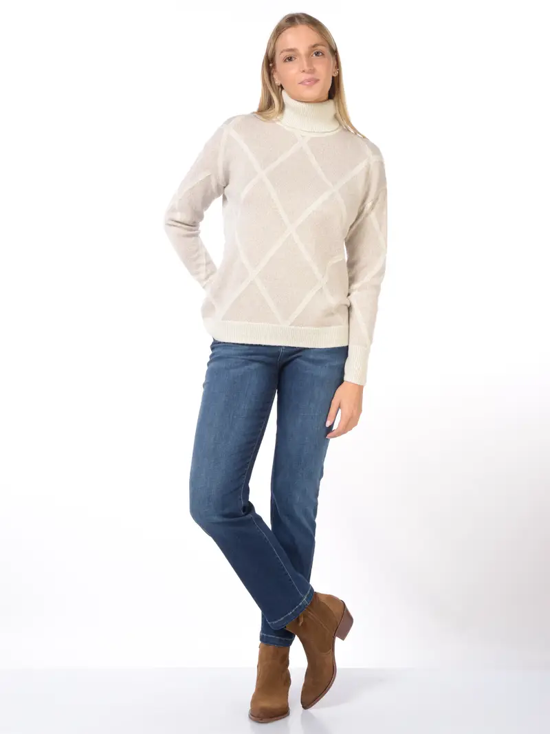 maglia da donna Emme By Marella dolcevita a rombi BEIGE miniatura 2