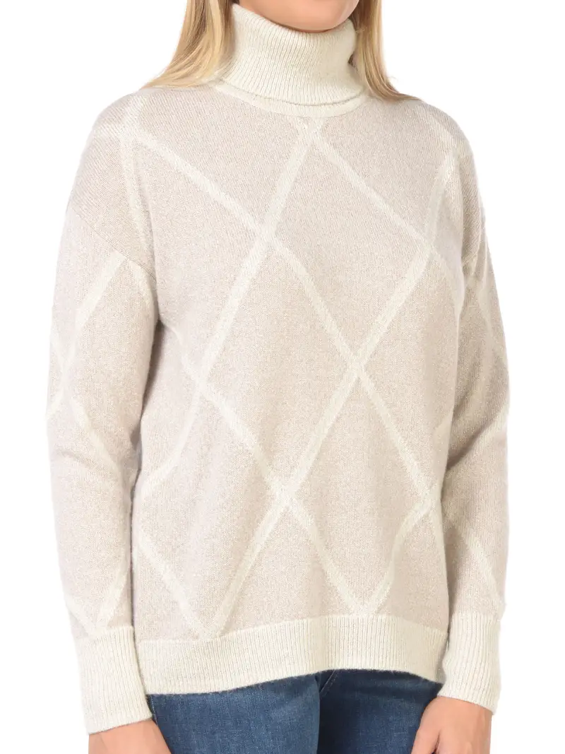 maglia da donna Emme By Marella dolcevita a rombi BEIGE