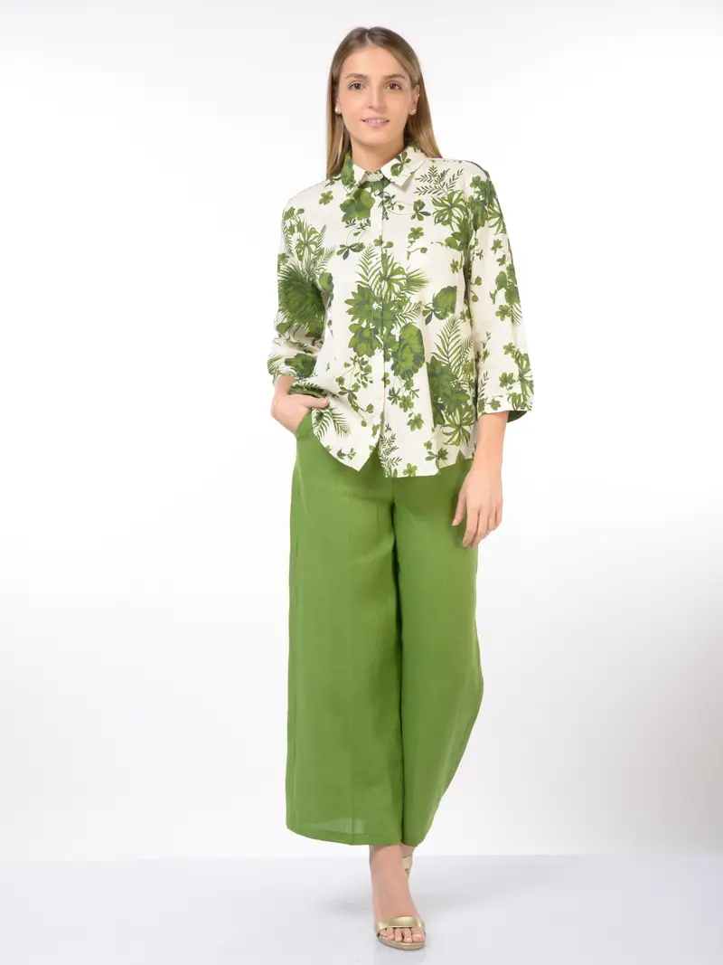 pantalone da donna Emme By Marella ampio in lino Verde miniatura 2