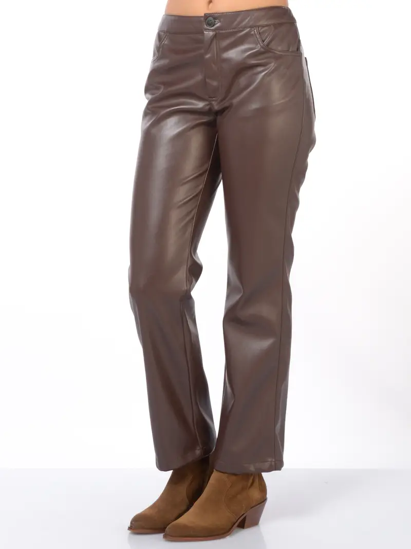 pantalone da donna Emme By Marella cinque tasche similpelle MARRON