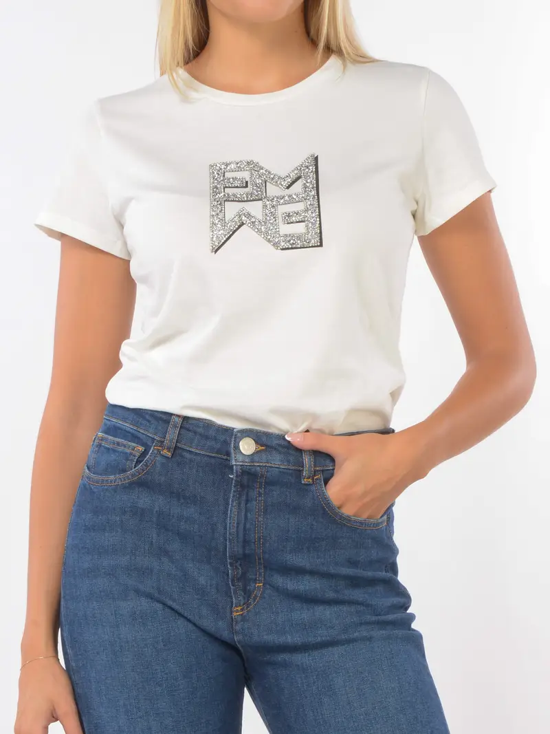 t Shirt da donna Emme By Marella a girocollo con logo di strass Bianco
