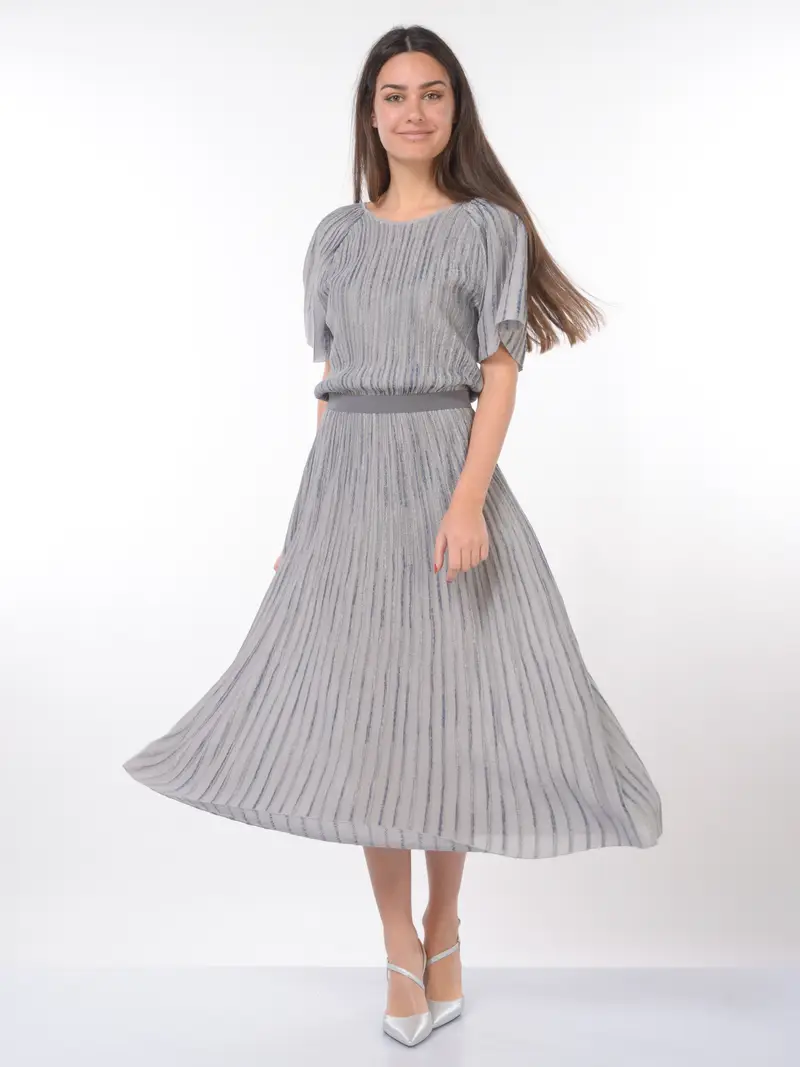 abito lungo da donna Emporio Armani in maglia con nervature jacquard Grigio miniatura 2