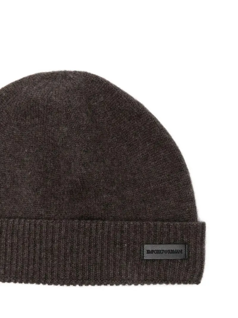 Berretto marrone in maglia a coste miniatura 2