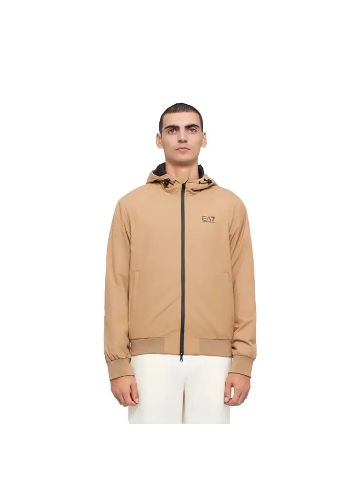 bomber con cappuccio core identity in tessuto tecnico beige scuro