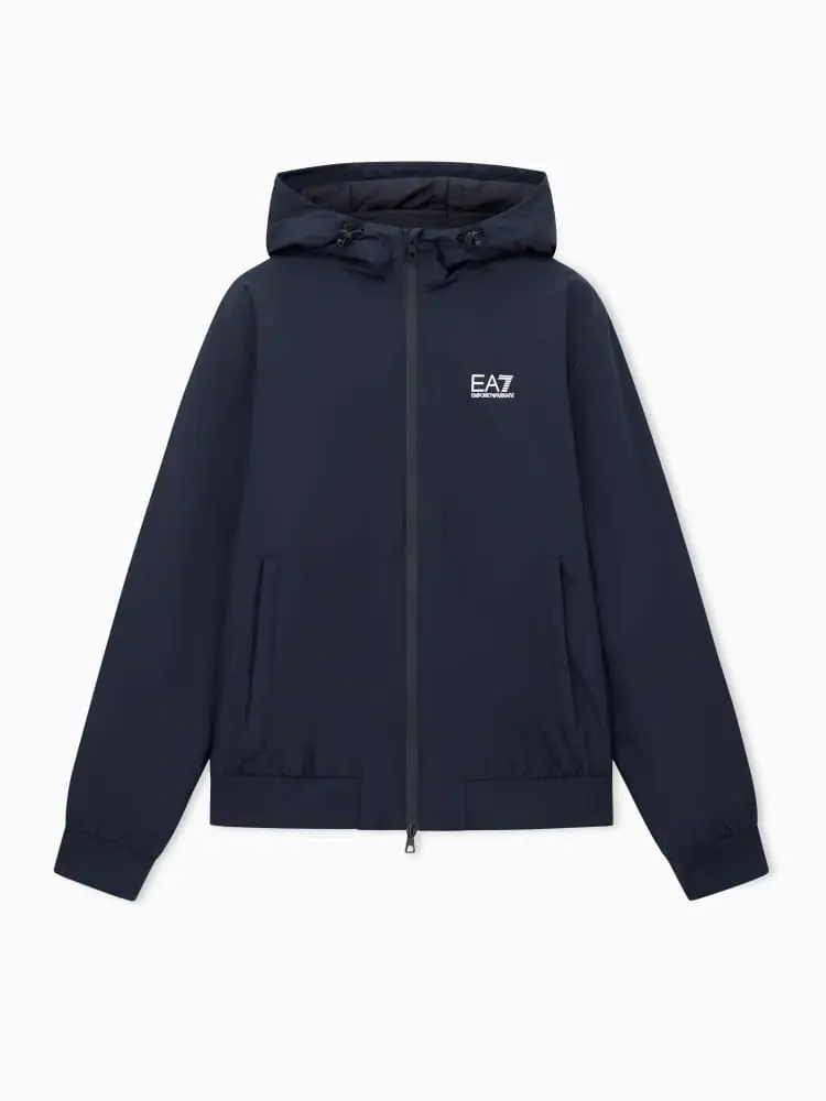 bomber con cappuccio core identity in tessuto tecnico blu miniatura 2