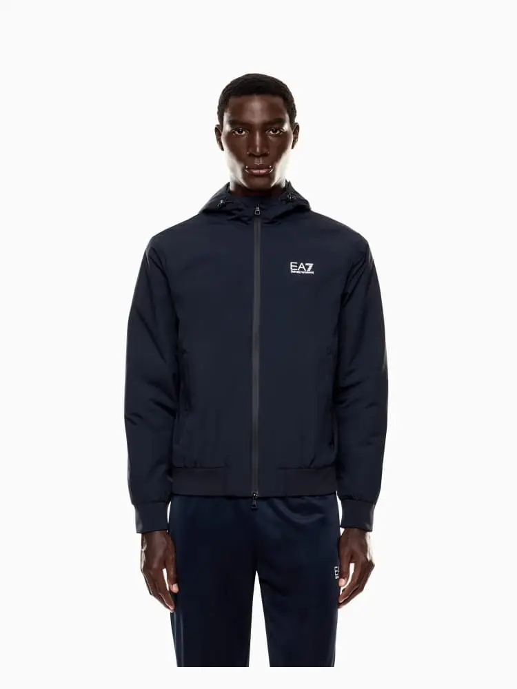 bomber con cappuccio core identity in tessuto tecnico blu