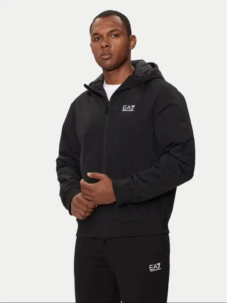 bomber con cappuccio core identity in tessuto tecnico nero