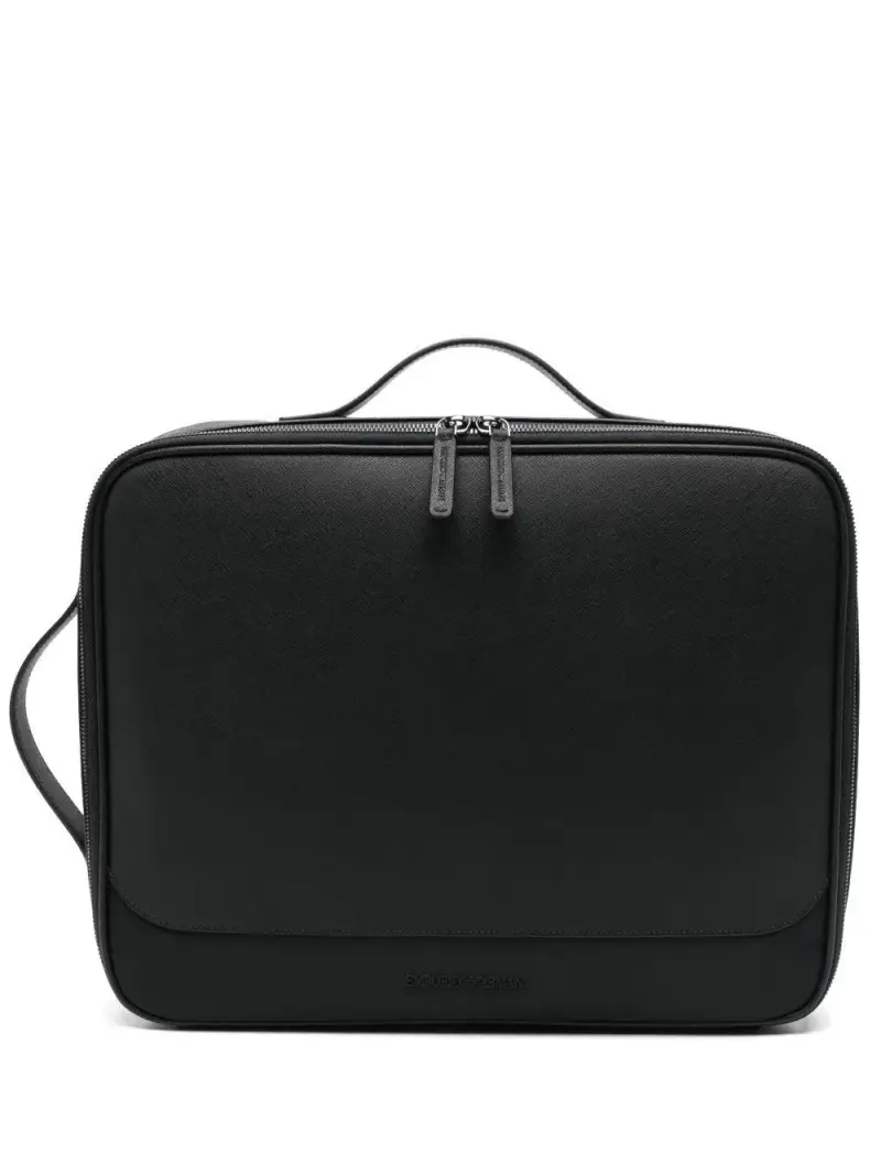 Borsa briefcase con logo in rilievo e zip Nero