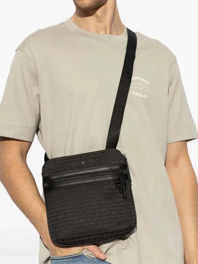 Borsa messanger a tracolla logo all-over Nero miniatura 2