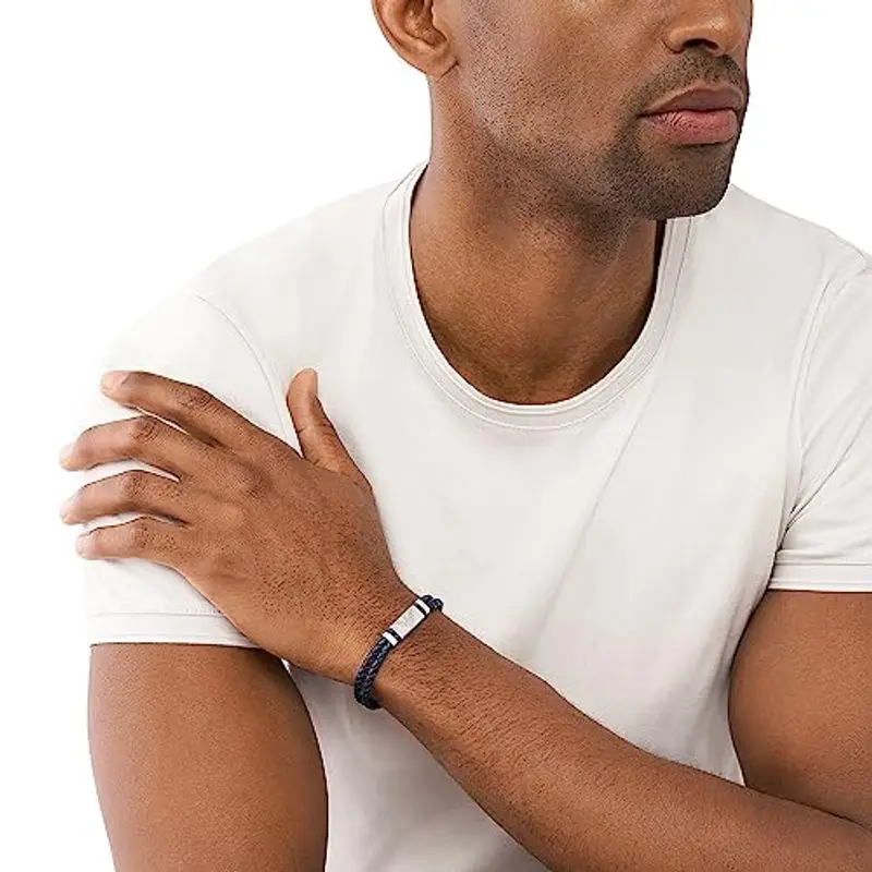 Emporio Armani Bracciale da uomo, Bracciale identificativo in acciaio inossidabile, Lunghezza: 196mm+15mm, Larghezza miniatura 2