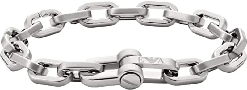 Emporio Armani Bracciale da uomo in acciaio inossidabile con chiusura a moschettone, a cursore o a magnete, Argento