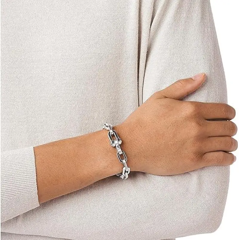 Emporio Armani Bracciale da uomo in acciaio inossidabile con chiusura a moschettone, a cursore o a magnete, Argento miniatura 3