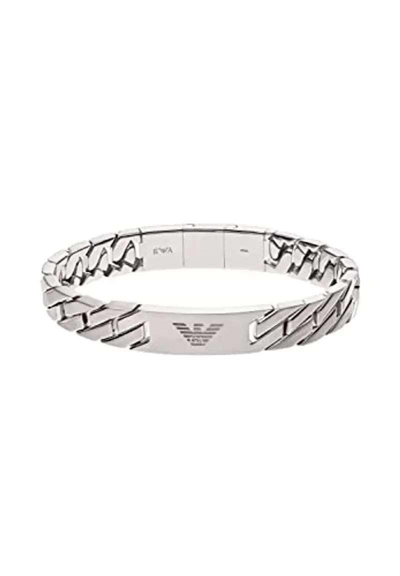 Emporio Armani Bracciale da uomo in acciaio inossidabile con chiusura a moschettone, a cursore o a magnete, Grigio