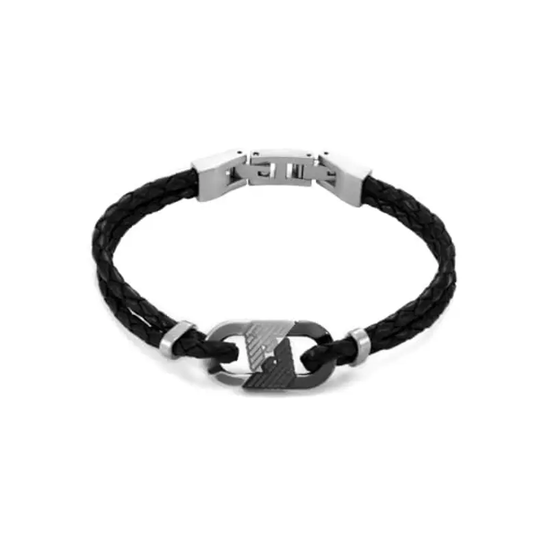 Emporio Armani Bracciale da uomo in acciaio inossidabile con chiusura a moschettone, a cursore o a magnete, Nero carbone