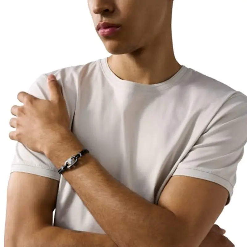 Emporio Armani Bracciale da uomo in acciaio inossidabile con chiusura a moschettone, a cursore o a magnete, Nero carbone miniatura 2