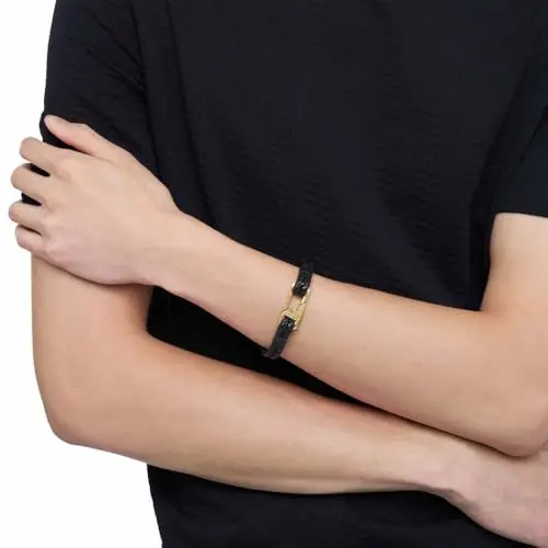 Emporio Armani Bracciale da uomo in acciaio inossidabile o in pelle con chiusura a maglie miniatura 2