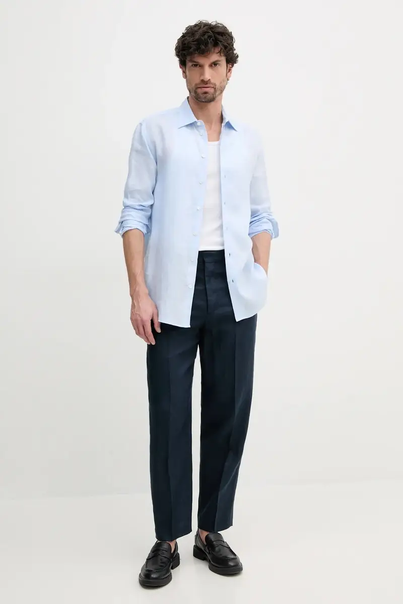 camicia di lino uomo colore blu 01SM0L 010F9 miniatura 2