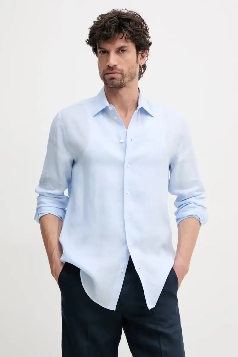 camicia di lino uomo colore blu 01SM0L 010F9